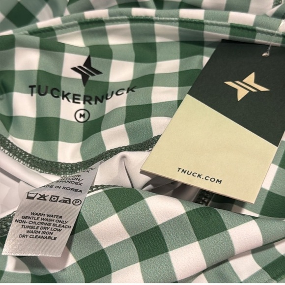 Tuckernuck Trellis Gingham Biker Shorts M NWT Green White 6” High Waist Pockets - Picture 5 of 9